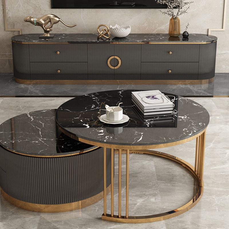 Glam Stone TV Console Enclosed Storage TV Media Stand for Living Room Clearhalo 'furn' 'furn_tv_stands_entertainment_centers' 'Furniture' 'Living Room Furniture' 'TV Stands & Entertainment Centers' 'TV Stands & Media Storage Furniture' 'tv_stands_entertainment_centers' 1200x1200_6f672962-69be-4e4a-b8dc-46dd80e82a83