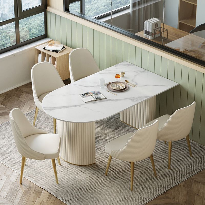White Base Dining Table Modern Stone Dinette Table for Dining Room Clearhalo 'Dining Tables & Seating' 'Dining Tables' 'dining_table' 'furn' 'furn_dining_table' 'Furniture' 'Kitchen & Dining Furniture' 1200x1200_6f6c6112-6e43-4c63-8694-3cbdb48e4ed4