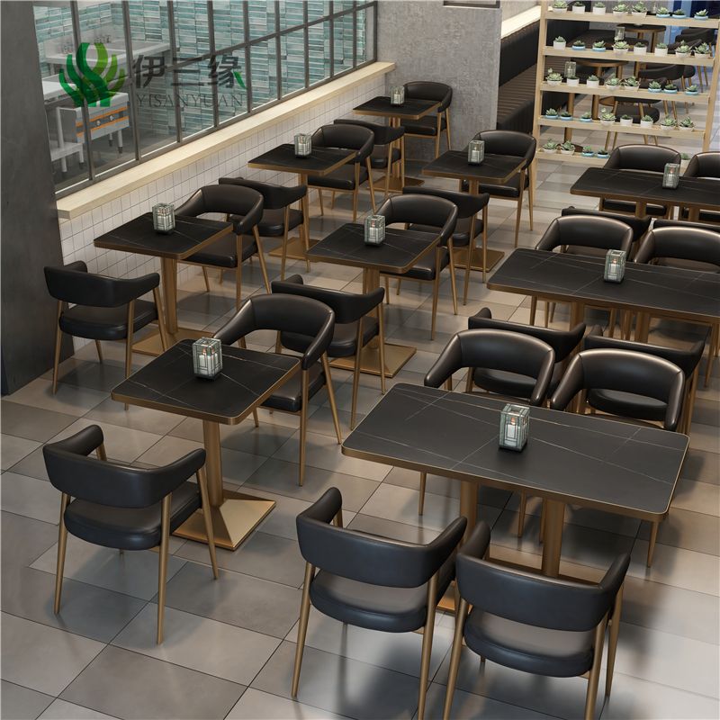 Industrial Faux Leather Chairs Upholstered Arm Chairs with Metal Base