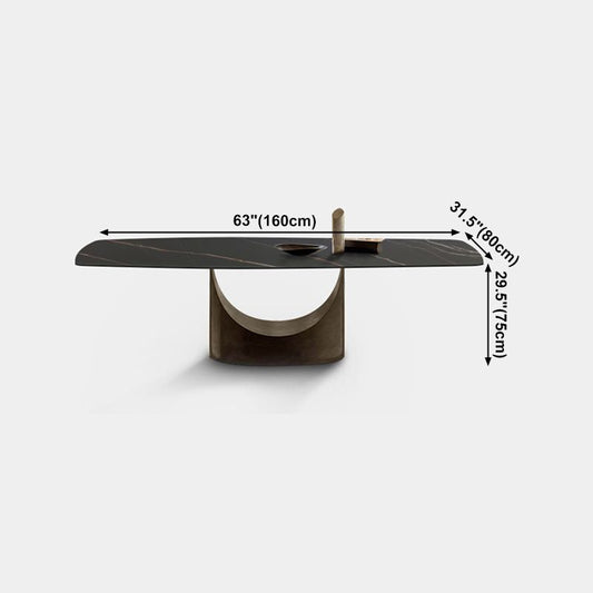 Sintered Stone Dining Table Industrial Style Rectangle Single Pedestal Base Table for Home