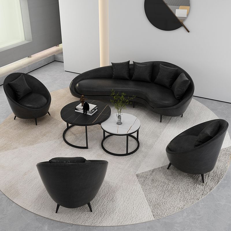 Contemporary Faux Leather Sloped Arm Sofa in Black For Living Room Clearhalo 'furn' 'furn_sofas' 'Furniture' 'Living Room Furniture' 'Sofa' 'sofas' 1200x1200_6f6f7c7e-803c-42c3-af38-6037ee1a46b1