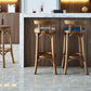 Contemporary Low Back Bar stool PU Leather Counter Bar Stool with Wooden Legs