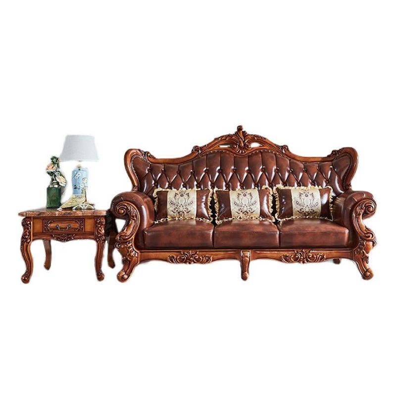 Tufted Split-Back Sofa Genuine Leather Rolled Arm Sofa in Brown Clearhalo 'furn' 'furn_sofas' 'Furniture' 'Living Room Furniture' 'Sofa' 'sofas' 1200x1200_6f7551b9-9f03-4da5-980a-08d0fe8b09eb