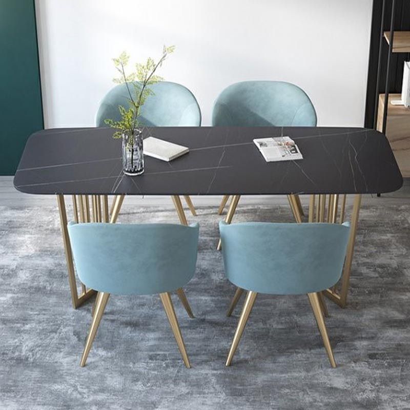 Rectangle Dining Table Double Pedestal Dining Table with Stone Top