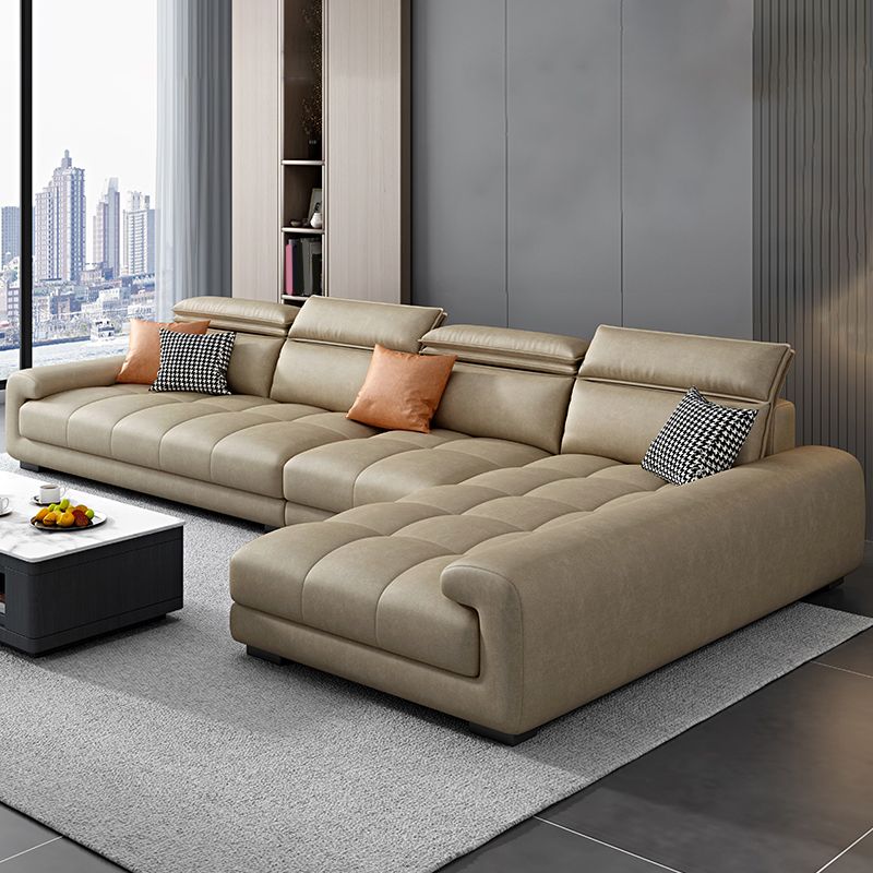 Modern Square Arm Sectional SofaFaux Leather L-Shape Sofa for Living Room