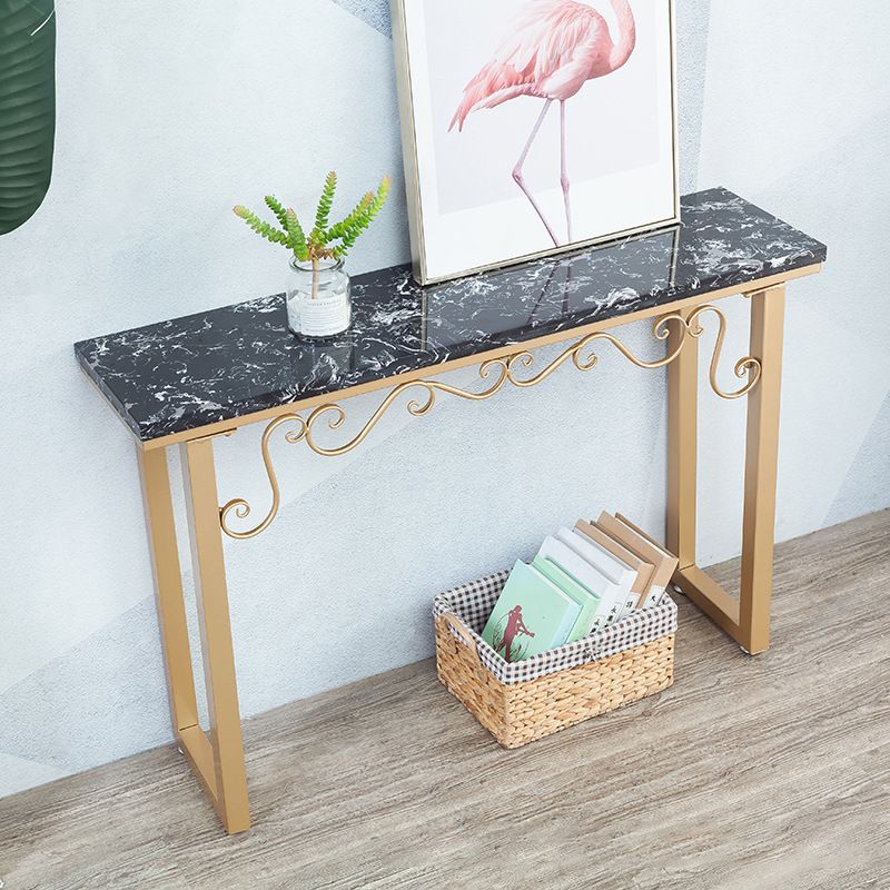 Glam Marble Console Table 12" W Rectangle Sled Accent Table for Hall Clearhalo 'Console Tables' 'console_tables' 'Entry & Mudroom Furniture' 'furn' 'furn_console_tables' 'Furniture' 1200x1200_6f7b2621-aa8b-4a9f-bc59-052177cd00e2