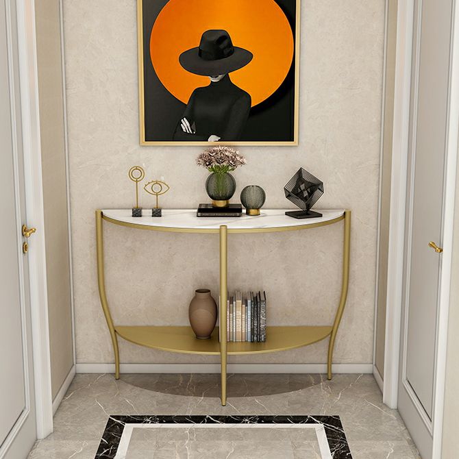 Glam Half Moon Accent Table Iron Sofa Console Table for Hall