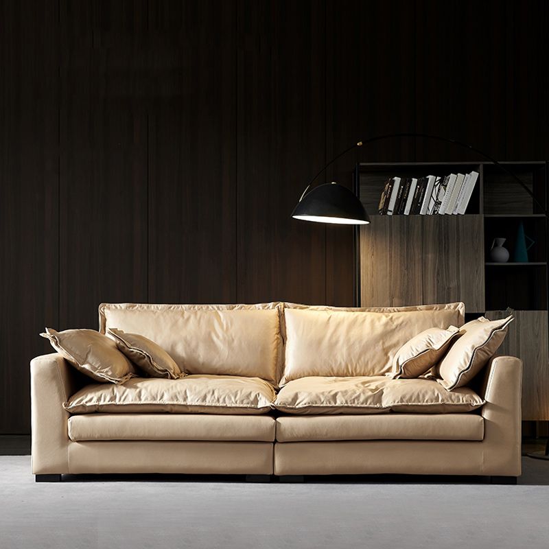 Beach Standard Sofa with Bolster Pillows 33.46"High Fabric Settee with Square Arm, Beige Clearhalo 'furn' 'furn_sofas' 'Furniture' 'furniture_sofas' 'Living Room Furniture' 'Sofa' 'sofas' 1200x1200_6f7ca0fd-1f6b-4a33-8f94-078fd7c99fd9