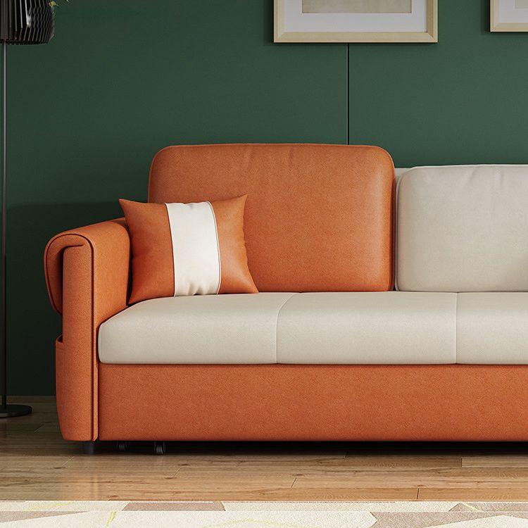 Pillow Included Sofa Futon Square Arms Foldable Cushion Back Sofa Bed with Storage Clearhalo 'furn' 'furn_futons' 'Furniture' 'Futons & Daybeds' 'Futons' 'Living Room Furniture' 1200x1200_6f85e96f-a69b-45d4-820f-47c6b271755c