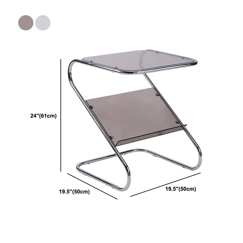 24" Tall Square Glass Top Side Table Iron Abstract Base End Table