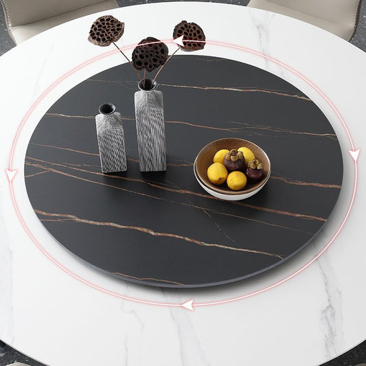 モダンなダイネットセット1/4/5/7ピース丸い石のトップダイニングテーブルセットターンテーブル