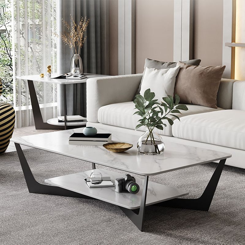 Rectangular Abstract Base Slate Glam Style with Storage Shelf Coffee Table