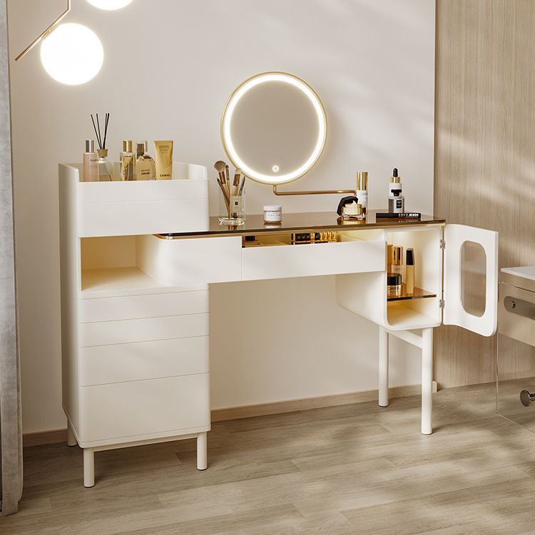Contemporary Brown Glass Vanity Table with Stool Drawers Included Dressing Table