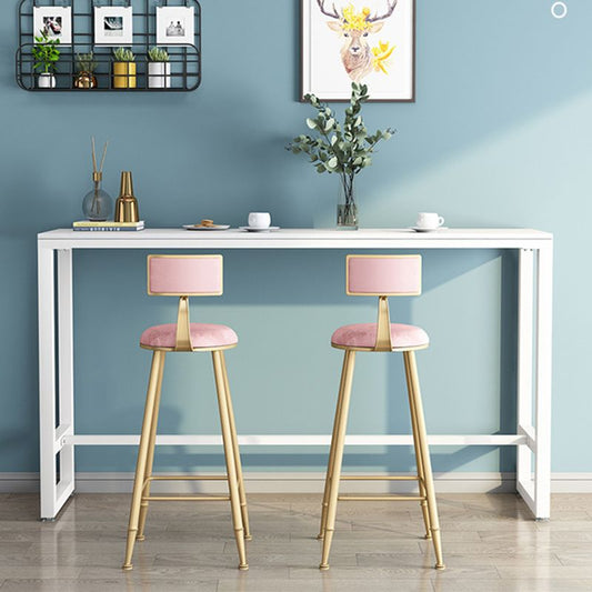 Glam Low Back Upholstered Dining Stools Round Bar Stools with Footrest