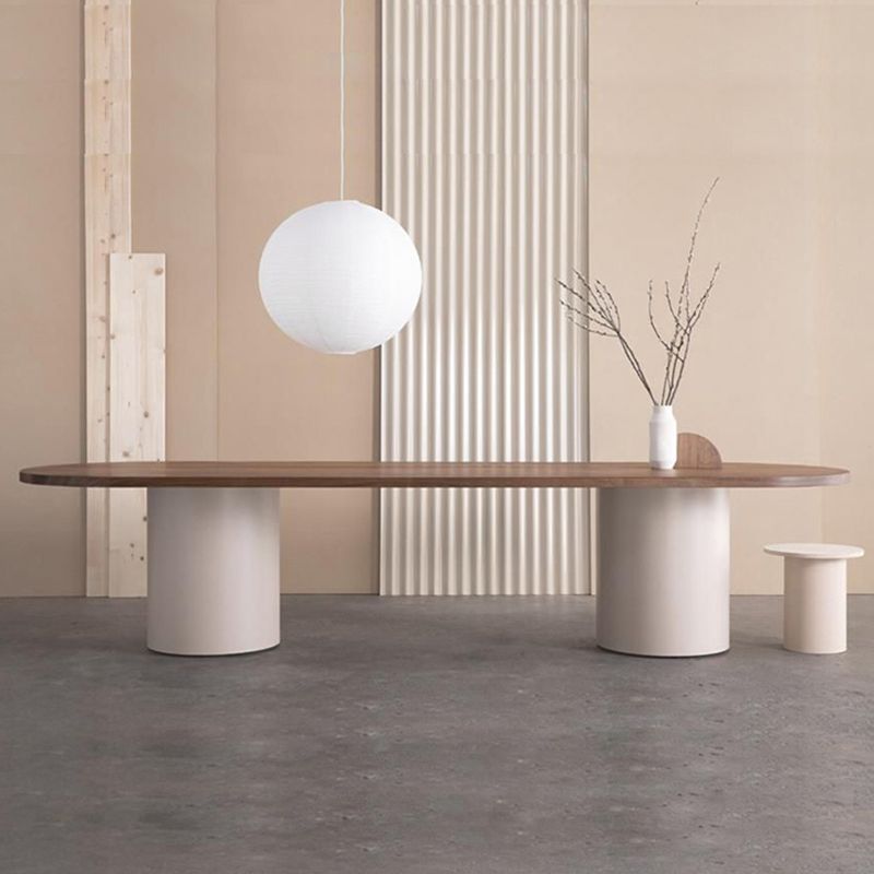 Modern Pine Wood Table for Restaurant Oval Dining Table with Double Pedestal Clearhalo 'Dining Tables & Seating' 'Dining Tables' 'dining_table' 'furn' 'furn_dining_table' 'Furniture' 'furniture_dining_table' 'Kitchen & Dining Furniture' 'kitchen' 'kitchen_dining_table' 1200x1200_6f9ccbd0-570d-430c-b056-7d0de3ecfb5c