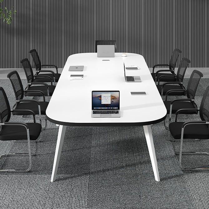 White Oval Writing Desk Office Manufactured Wood Desk with Parsons Base Clearhalo 'furn' 'furn_office_desk' 'Furniture' 'Office Desks' 'Office Furniture' 'office_desk' 1200x1200_6fa5d663-5028-4311-871e-e5a2a06b1983