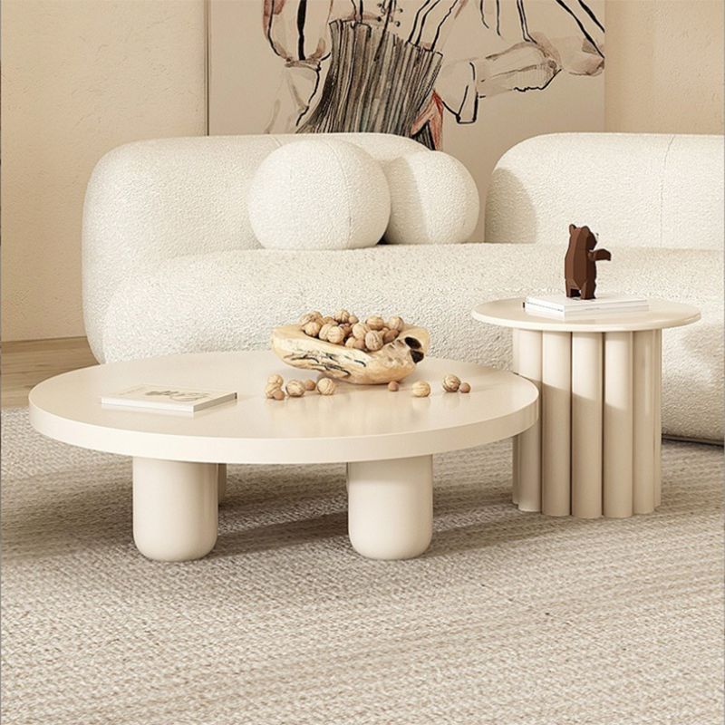 Mesa de centro individual redonda de madera maciza con pedestal contemporáneo/4 patas