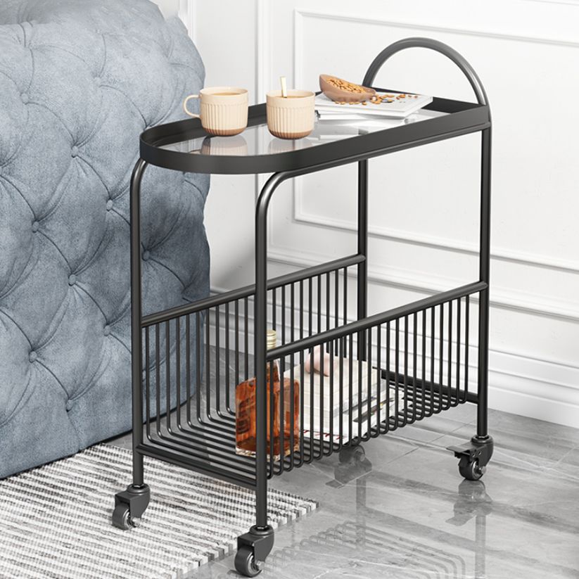 Modern Glass Top with Storage Double Tier Living Room Accent Side Table