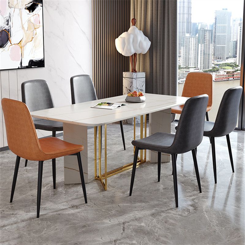 Modern Style Metal Dining Chair Armless PU Leather Side Chair for Home Use