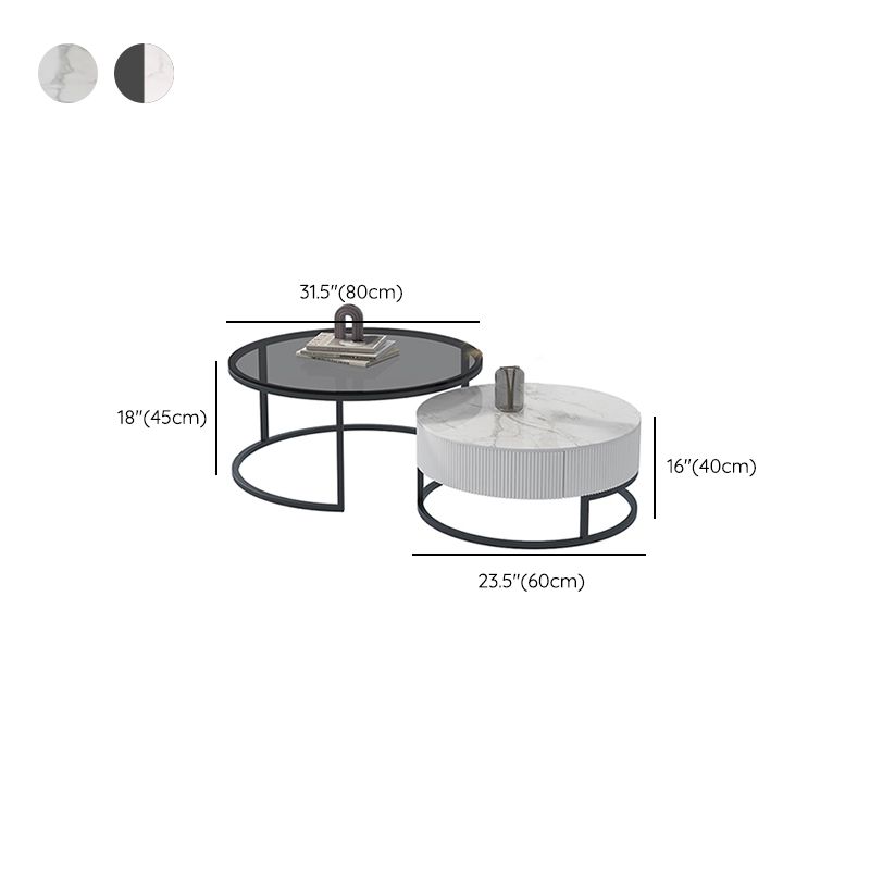 Frame Coffee Table Glass Top Cocktail Table with Storage Drawers