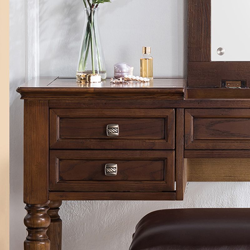Solid Wood Vanity Dressing Table Traditional Flip-Top Makeup Vanity Desk