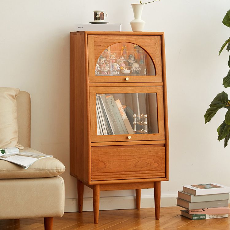 2 - Door and 1 - Drawer Solid Wood Chest 43.3" Tall Glass Paned Side Cabinet Clearhalo 'Cabinets & Chests' 'cabinets_chests' 'furn' 'furn_cabinets_chests' 'Furniture' 'Living Room Furniture' 1200x1200_6fb99638-d4ef-4c6c-bf3a-3f239c97cc86