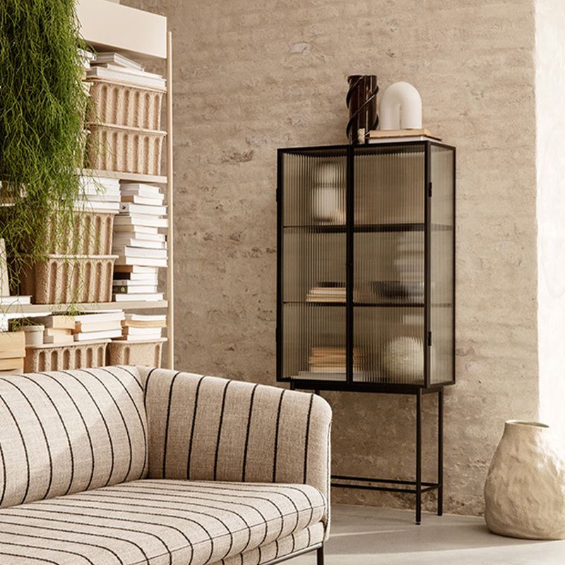 Puertas de vidrio de estilo moderno Mesa de buffet de metal con 2 puertas