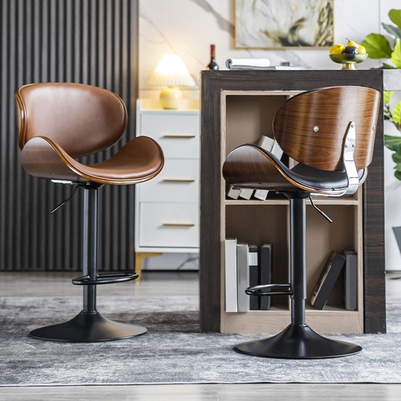 Modern Swivel Footrest Bar Stool Metal Backrest Indoor Counter Stool with Wood Seat Clearhalo 'Bar Furniture' 'Bar Stools' 'bar_stools' 'furn' 'furn_bar_stools' 'Furniture' 'Kitchen & Dining Furniture' 1200x1200_6fc16b05-6a69-4683-adfe-72a0301deeea