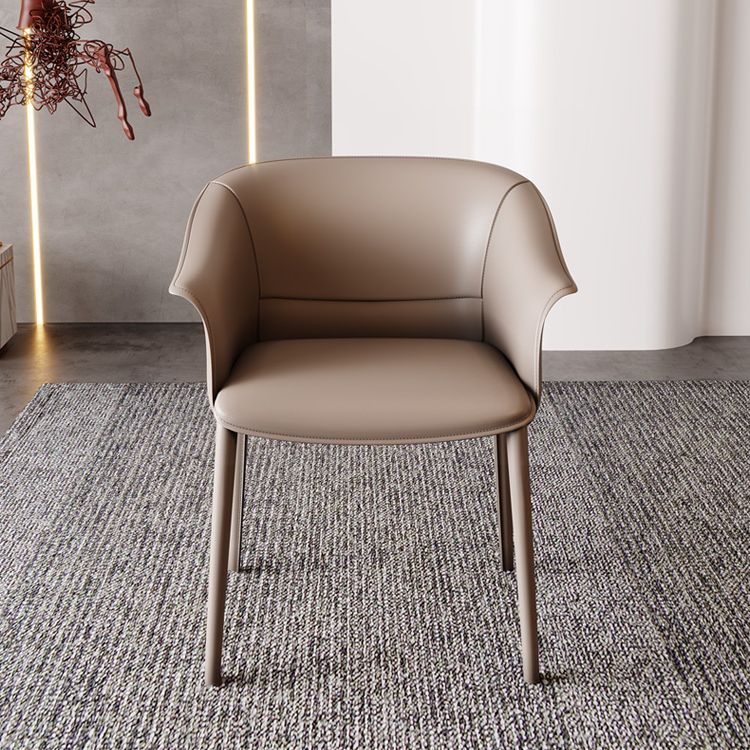 Contemporary Arm Dining Chairs Faux Leather Low Back Dining Side Chair