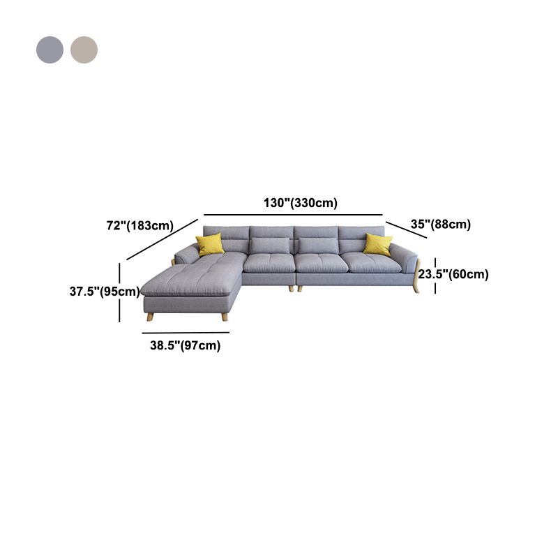 Flared Arm Linen Sectional Scandinavian 4-seater Sectional with Pillows Clearhalo 'furn' 'furn_sectionals' 'Furniture' 'Living Room Furniture' 'Sectionals' 1200x1200_6fccc235-d177-48ec-8826-ac438f8bc9d9