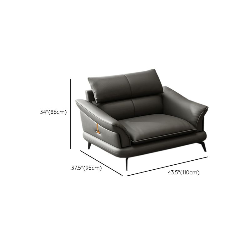 Contemporary Genuine Leather Flared Arm Sofa For Living Room