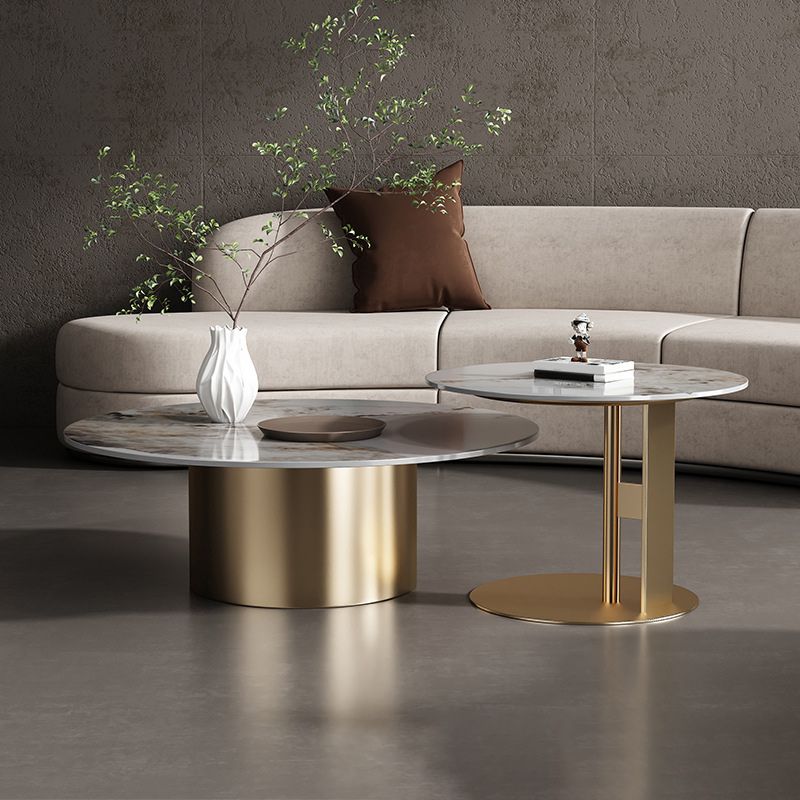 Luxurious Round Stone Coffee Table Set Pedestal Dia 31.5" Cocktail Table Clearhalo 'Coffee & Accent Tables' 'Coffee Tables' 'coffee_tables' 'furn' 'furn_coffee_tables' 'Furniture' 'Living Room Furniture' 1200x1200_6fce5cee-dcd3-4f3d-b407-7c1947625e20