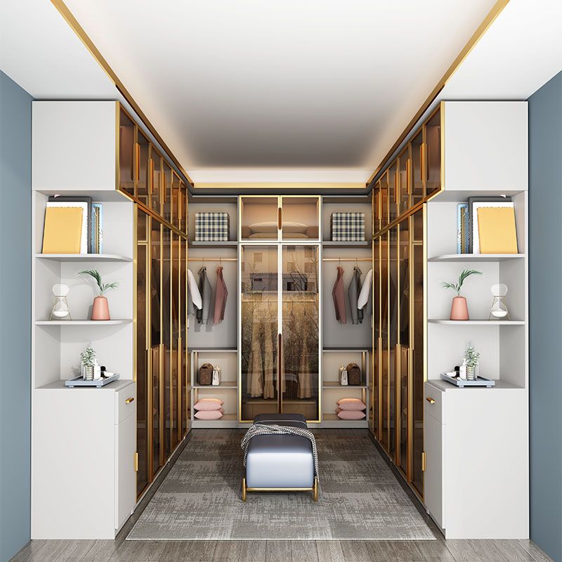 Modern Style Glass Wardrobe Bedroom Wardrobe Closet with Drawer Clearhalo 'Armoires & Wardrobes' 'armoires_wardrobes' 'Bedroom Furniture' 'furn' 'furn_armoires_wardrobes' 'Furniture' 1200x1200_6fcfb9b6-5b59-4922-9f86-8be94721bae9