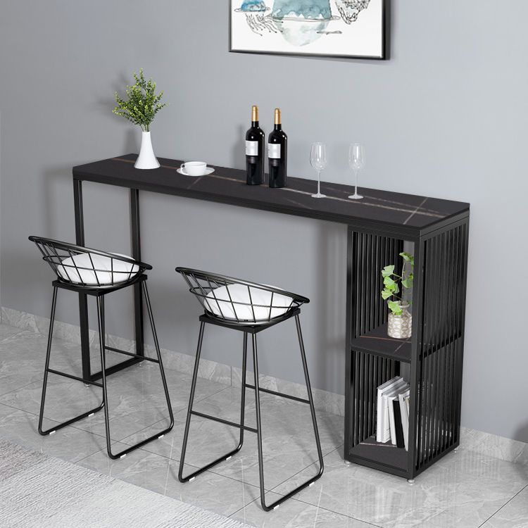 Table de bar à cocktail contemporaine en pierre avec table de comptoir rectangulaire de rangement