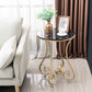 Glam Round Glossy Marble Top End Table Metal Curved Sofa Side End Table