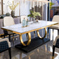 Traditional Luxury Dining Table Rectangle Sintered Stone Table with Gold Frame Clearhalo ' dining_table' 'Dining Tables & Seating' 'Dining Tables' 'furn' 'furn_dining_table' 'Furniture' 'furniture_dining_table' 'Kitchen & Dining Furniture' 'kitchen&dining_furn' 'kitchen' 'kitchen_dining_table' 1200x1200_6fd6454f-395e-438e-84e5-53d32ad0be9a