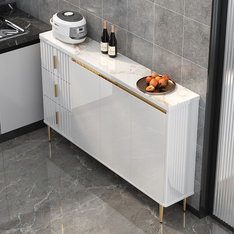 Glam Style Stone Sideboard Buffet Dining Room 34"H 3-Drawers Buffet Server in White Clearhalo 'buffet_sideboard' 'Buffets & Sideboards' 'furn' 'furn_buffet_sideboard' 'Furniture' 'Kitchen & Dining Furniture' 1200x1200_6fd94c00-1aee-4748-9df6-28a1a4b3ab66