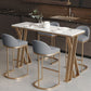 Stone Bar Dining Table Glam Rectangle Bar Table with Double Pedestal for Cafe