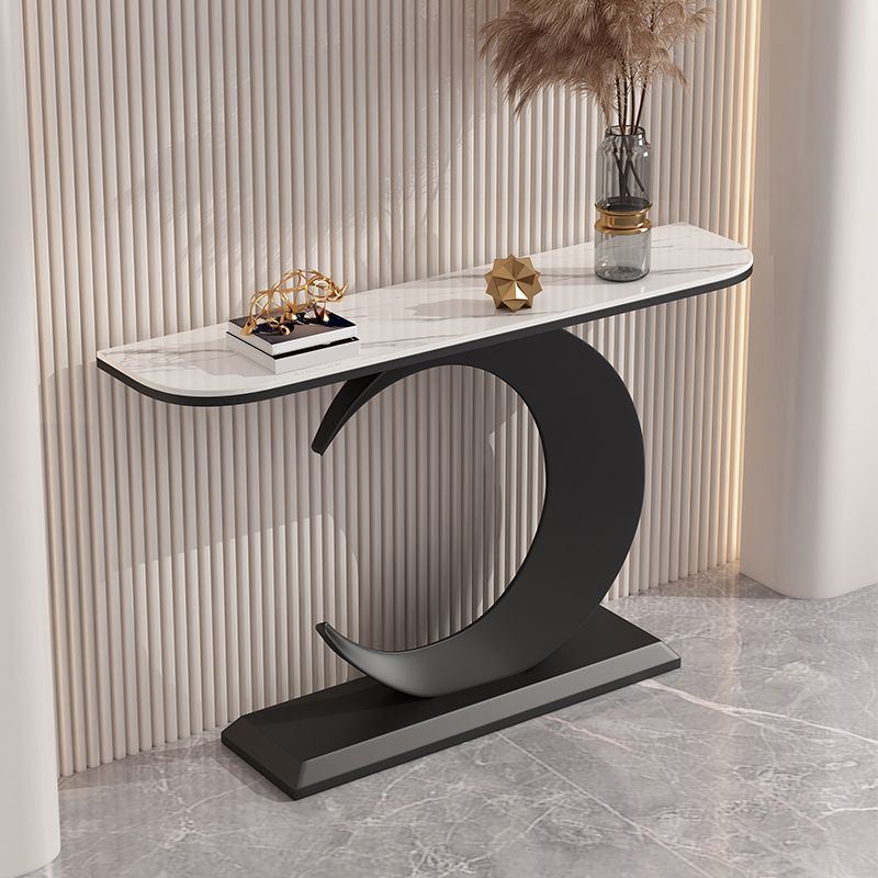 12 inch Wide Glam Console Table Stone Half Moon Console Accent Table