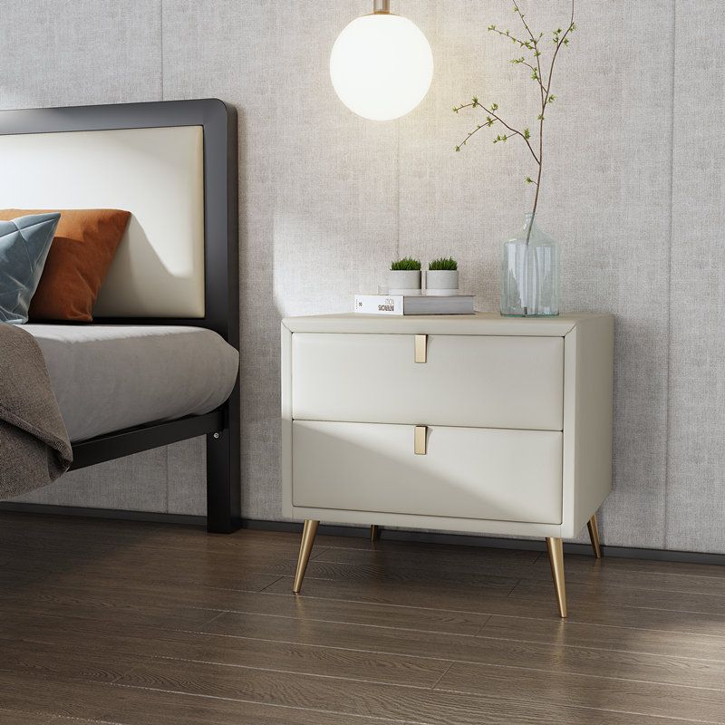 Las patas del gabinete de la cama de cuero falso incluyen la mesa nocturna de 2-Drawer de 19 "69