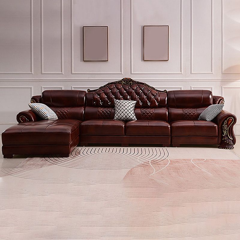 Genuine Leather Rolled Arm Sectional 36.22"High Camel Back Sofa, Dark Brown Clearhalo 'furn' 'furn_sectionals' 'Furniture' 'furniture_sectionals' 'Living Room Furniture' 'Sectionals' 1200x1200_6fdf74e0-aea4-43d2-9eeb-6efd711028bc