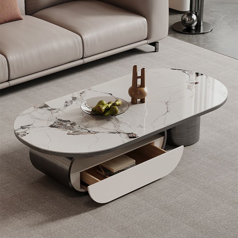 Abstrakter Kaffeetisch -Schiefer -Cocktailtisch mit Lagerschublade und Regal