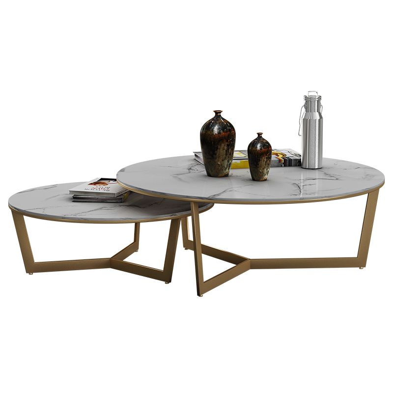 Contemporary Frame Coffee Table Round Slate Top Cocktail Table Clearhalo 'Coffee & Accent Tables' 'Coffee Tables' 'coffee_tables' 'furn' 'furn_coffee_tables' 'Furniture' 'Living Room Furniture' 1200x1200_6fe43206-594c-411b-840b-132a3dab84c2