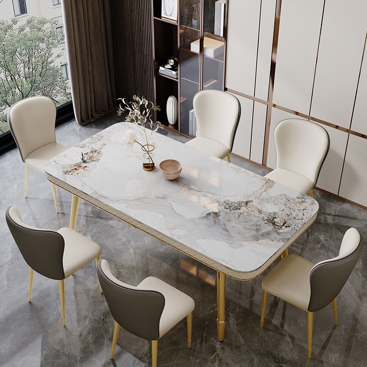 グラムダイニングテーブルセット1/5 PCS布張りのサイドチェア付き長方形のダイニングテーブル