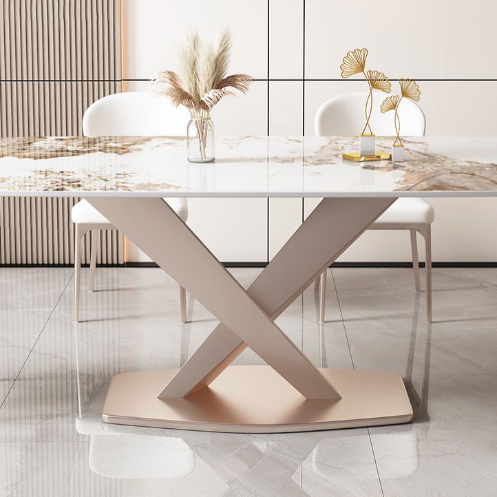 Glam Stone Rectangle Dining Table Metal Base for Dining Room Clearhalo 'Dining Tables & Seating' 'Dining Tables' 'dining_table' 'furn' 'furn_dining_table' 'Furniture' 'Kitchen & Dining Furniture' 1200x1200_6fe82ce5-0539-415f-a17b-e409cb6a0cb1