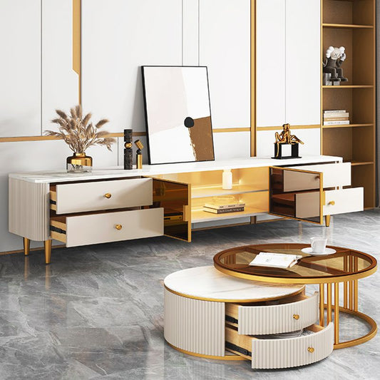 Glam Stone TV console TV bianco con cassetti e archiviazione