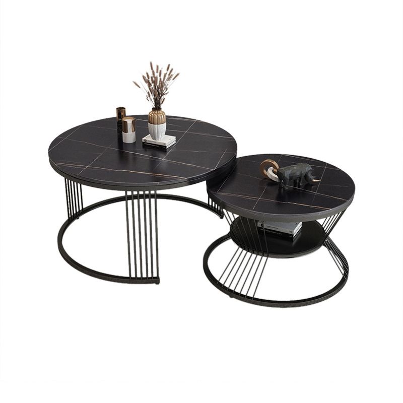 Round Slate Coffee Table Glam Nesting Coffee Table Set with Storage Shelf Clearhalo 'Coffee & Accent Tables' 'Coffee Tables' 'coffee_tables' 'furn' 'furn_coffee_tables' 'Furniture' 'Living Room Furniture' 1200x1200_6ff014bf-eb29-4dae-a632-115fbd71ade9