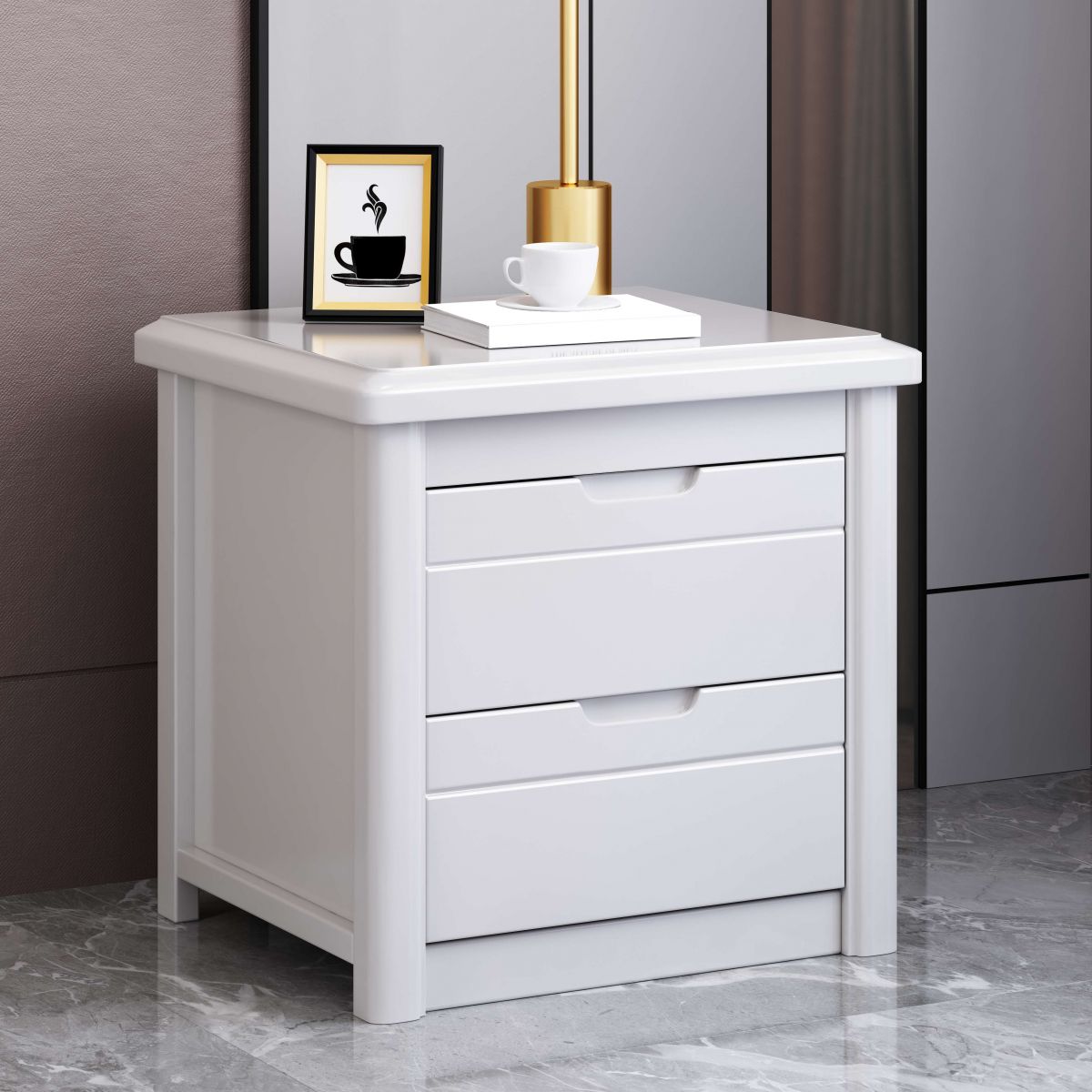 Comodino contemporaneo comodino in legno massiccio con 2 cassetti