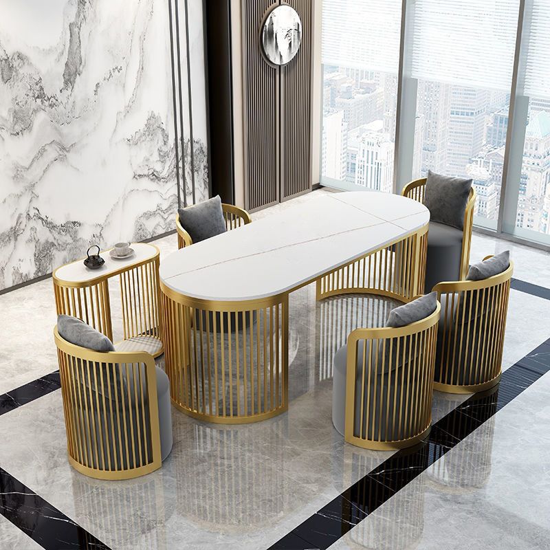 29 "H Glam Office Desk Oval White Writing Desk met metalen benen