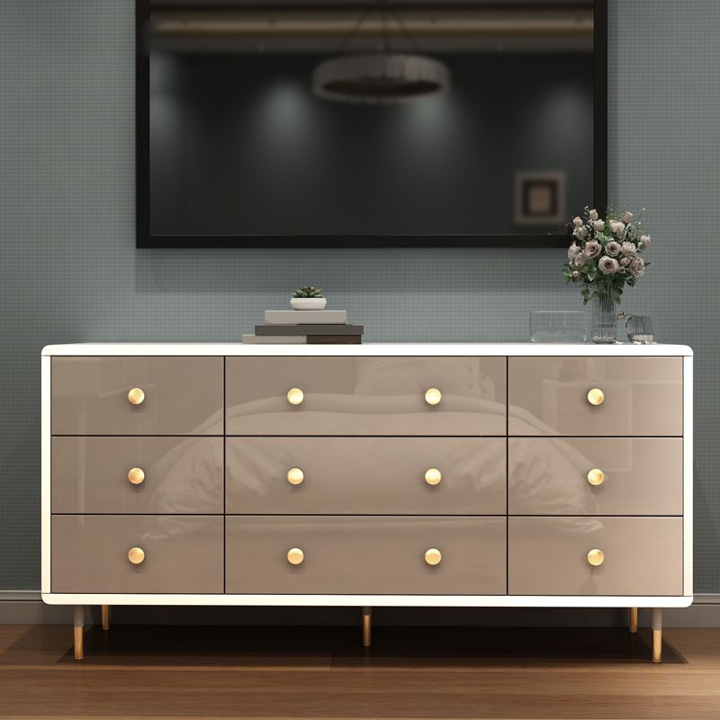 Commode double en bois pour chambre à coucher, commode de rangement blanche et grise avec tiroirs